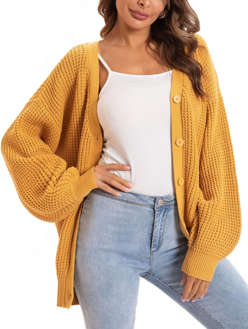 Like New Qualfort Mustard Yellow Chunky Knit Cardigan Oversized Sweater, size M